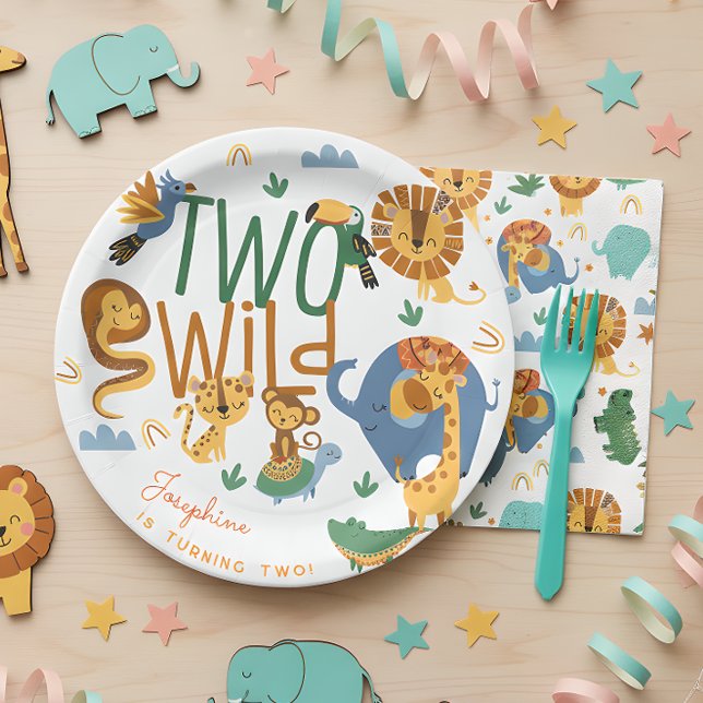 Two wild safari animals kids birthday party paper plate (Creator Uploaded)