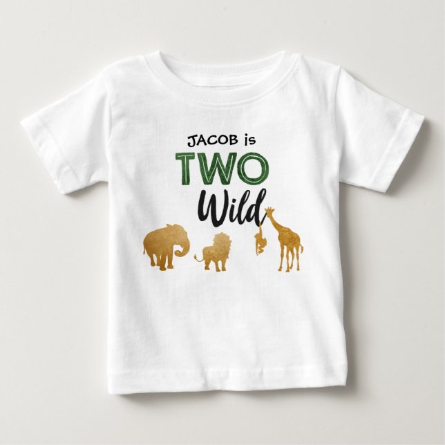Two Wild Safari Animals Party Boy 2nd Birthday Baby T-Shirt (Front)
