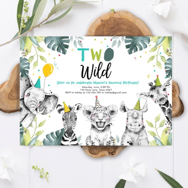Two Wild Safari Animals Second Birthday Invitation (Creator Uploaded)