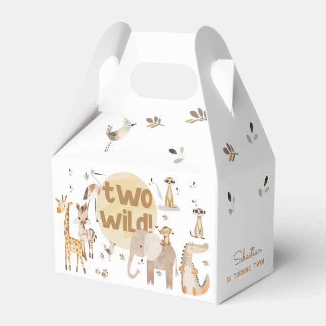 Two wild safari animals second kids birthday favour box (Front Side)