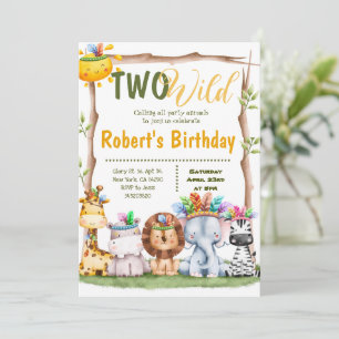Two Wild Safari Animals Tribal Birthday  Invitation