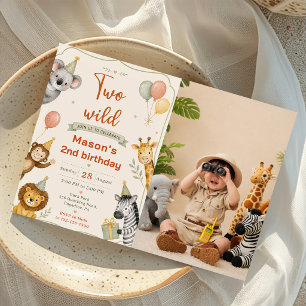 Two Wild Safari Animals Watercolor 2nd Birthday Invitation