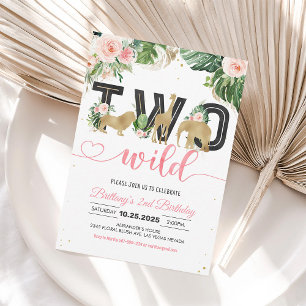 Two Wild Safari Girl 2nd Birthday Invitation