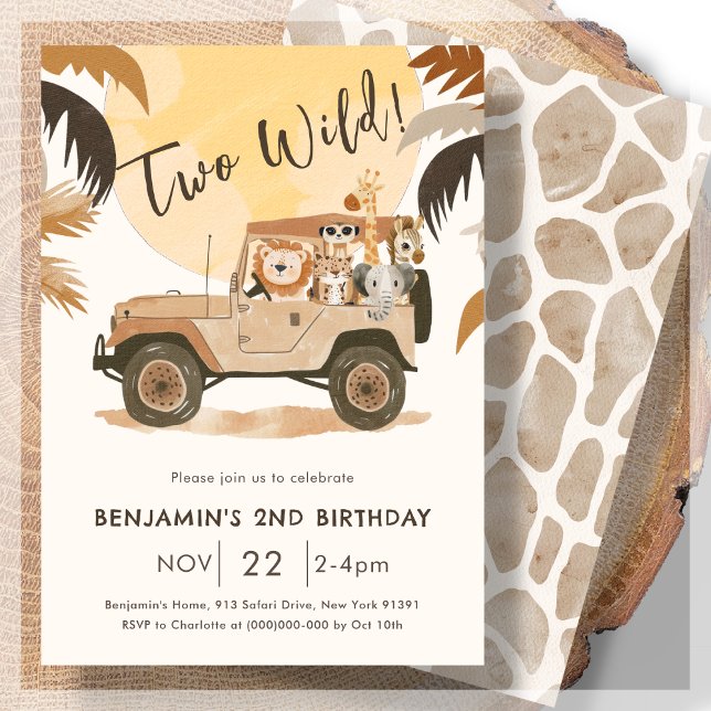Two Wild Safari Jungle Animals 2nd Birthday  Invitation (Creator Uploaded)