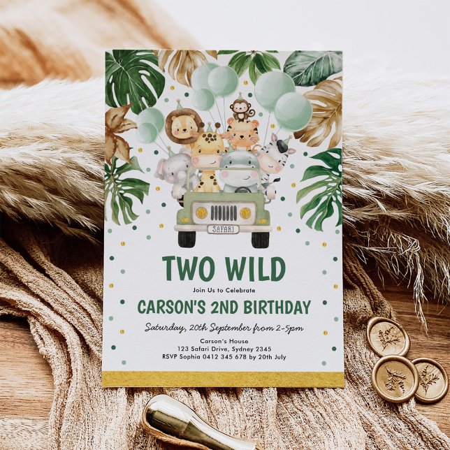 TWO WILD Safari Jungle Animals 2nd Birthday Invitation (Creator Uploaded)
