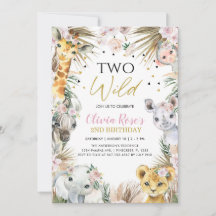 TWO WILD Safari Pampas Grass Animals 2nd Birthday 