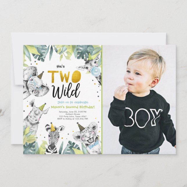 Two Wild Safari Party Animals Boy Second Birthday  Invitation (Front)