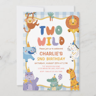 TWO WILD Safari Party Animals Kids 2nd Birthday Invitation