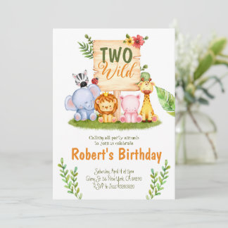Two Wild Safari Party Birthday Invitation