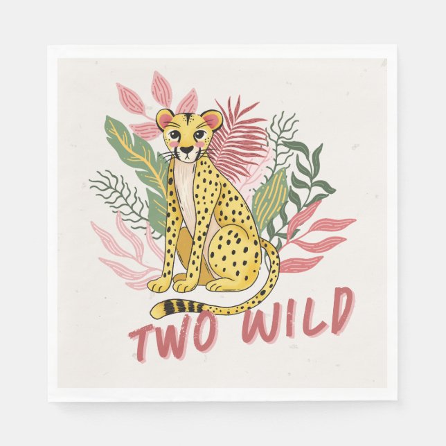 Two Wild Safari Pink Cheetah Kids Birthday Party Napkin (Front)