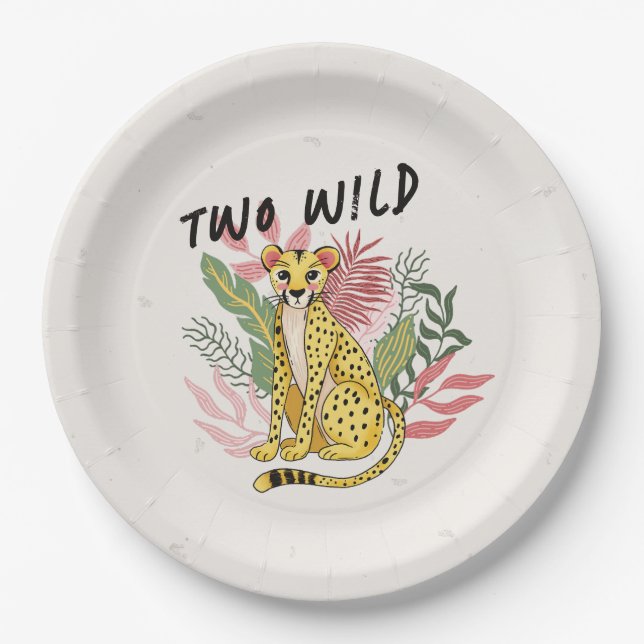 Two Wild Safari Pink Cheetah Kids Birthday Party Paper Plate (Front)