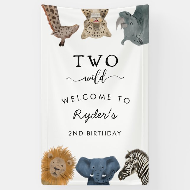 Two Wild Safari Theme Boy's 2nd Birthday Banner (Vertical)