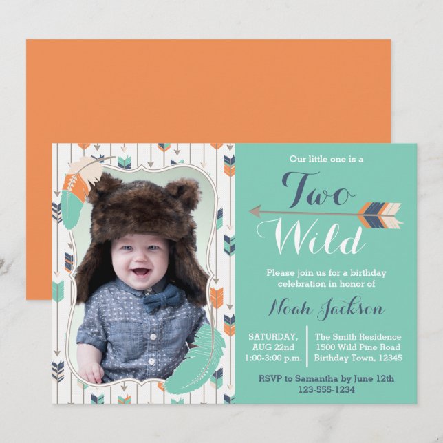 Two Wild Tribal Second Birthday Photo Invitation (Front/Back)