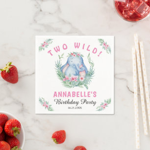 Two Wild Tropical Elephant Pink Birthday Party Nap Napkin