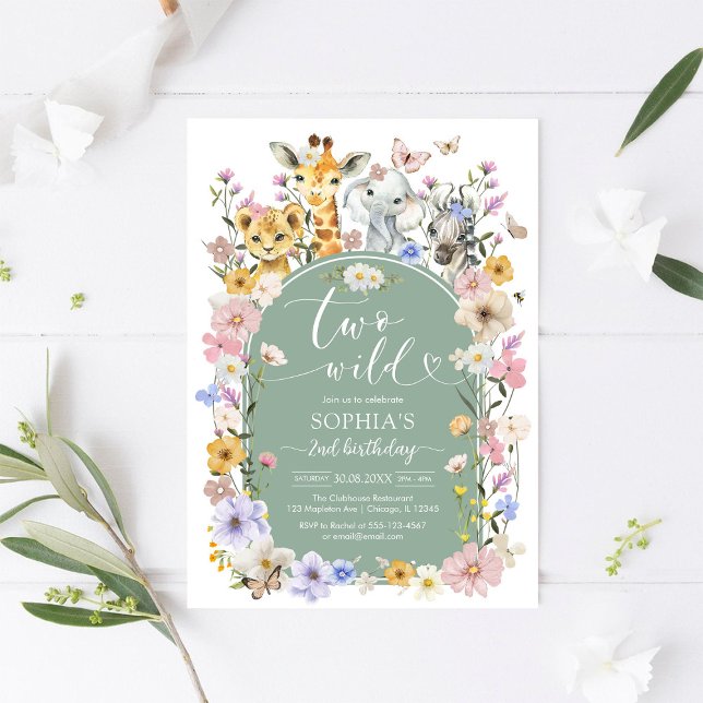 Two Wild Wildflower Animal 2nd Birthday Invitation (Creator Uploaded)