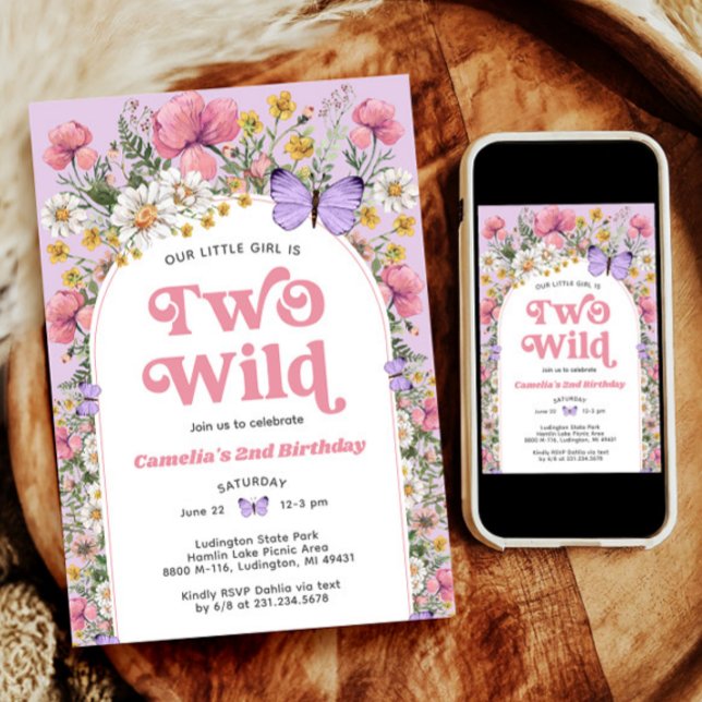 Two Wild Wildflower Butterfly Birthday Invitation (Two Wild Wildflower Butterfly Birthday Invitation)