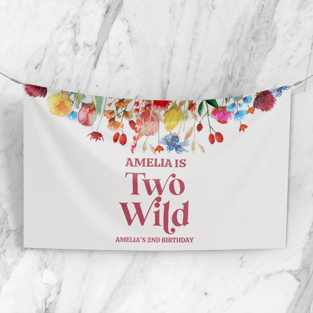 Two Wild Wildflower Second 2nd Birthday Party Banner (Creator Uploaded)