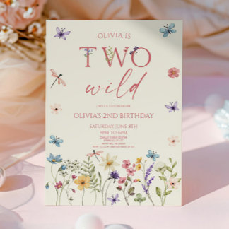 Two Wild Wildflower Wild Flower 2nd Birthday Party Invitation