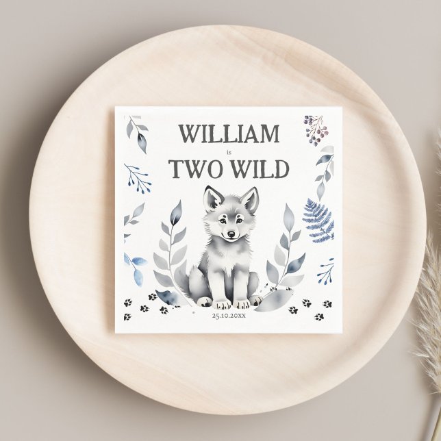 Two Wild wolf themed birthday party printed Napkin (Two Wild wolf themed birthday party monogram printed Napkins template personalized tableware decor)