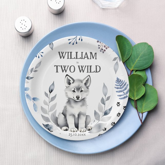 Two Wild wolf themed birthday party tableware Paper Plate (Two Wild wolf themed birthday party tableware personalized printed Paper Plates wolf themed decor)