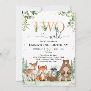 Two Wild Woodland Party Animals Boy 2nd Birthday Invitation