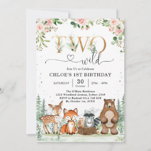 Two Wild Woodland Party Animals Girl 2nd Birthday  Invitation