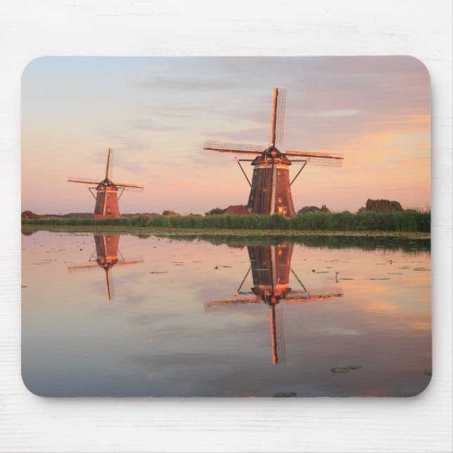 Two windmills with reflection at sunset mouse pad (Front)