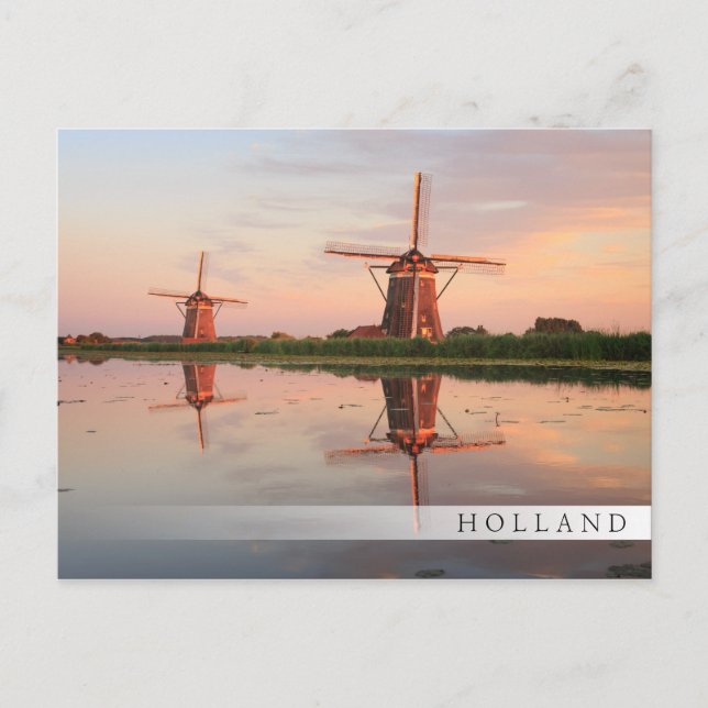 Two windmills with reflection at sunset postcard (Front)