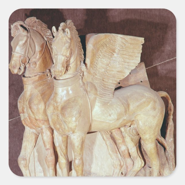 Two winged horses from the pediment of a square sticker (Front)