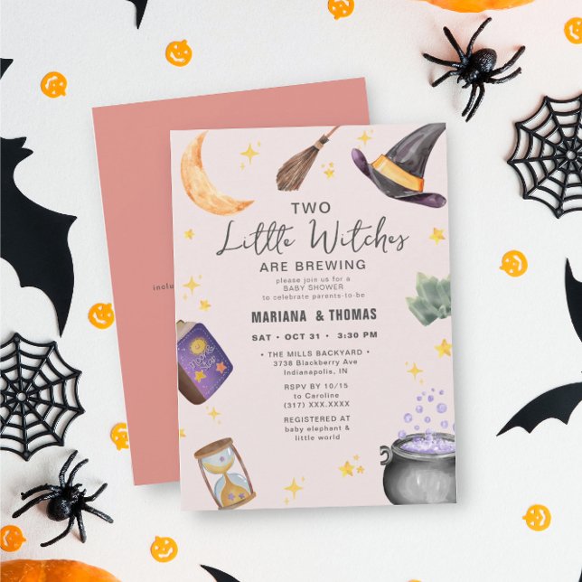 Two Witches Brewing Girl Halloween Baby Shower Invitation (Creator Uploaded)