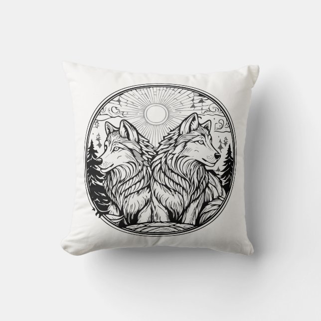 Two wolves cushion (Front)