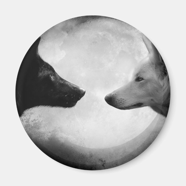 Two wolves facing each other magnet (Front)