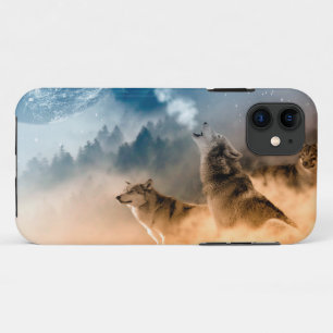 Two wolves howl at the full moon in forest Case-Mate iPhone case