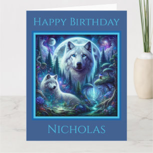Two Wolves in a Fantasy World Birthday Card