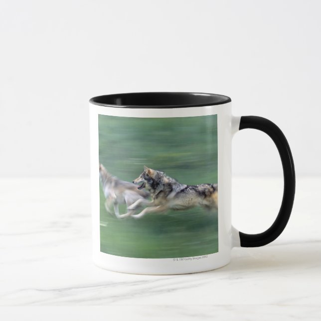 Two wolves in mountain meadow mug (Right)