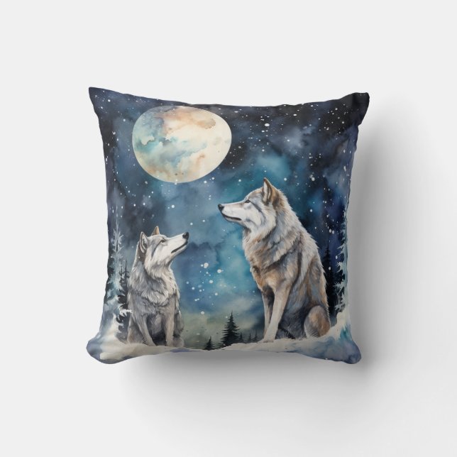 Two Wolves in Winter Cushion (Front)