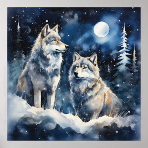 Two Wolves in Winter Poster