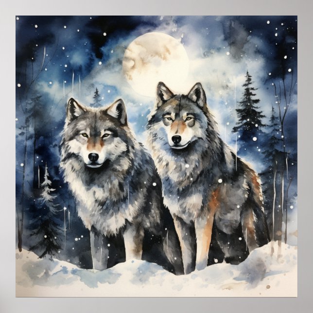 Two Wolves in Winter Poster (Front)
