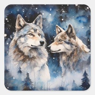 Two Wolves in Winter Square Sticker