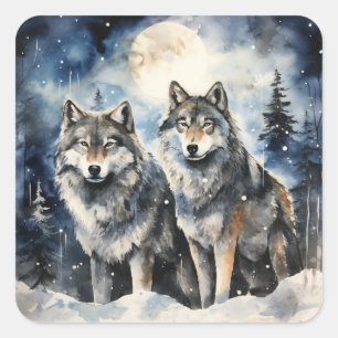 Two Wolves in Winter Square Sticker