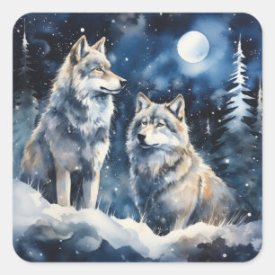 Two Wolves in Winter Square Sticker