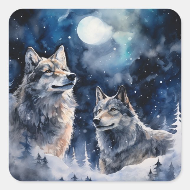 Two Wolves in Winter Square Sticker (Front)