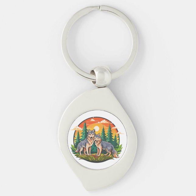 Two wolves key ring (Front)