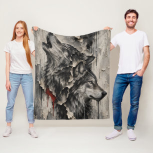 Two Wolves, One Heart Fleece Blanket