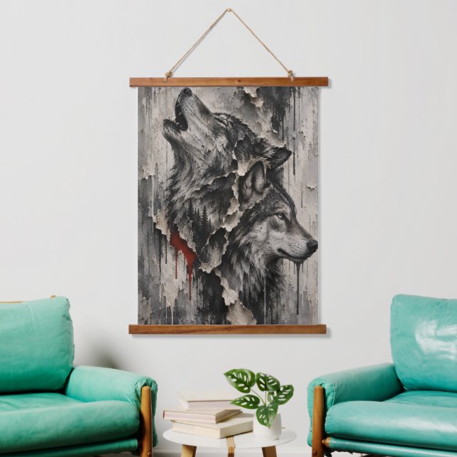 Two Wolves, One Heart Hanging Tapestry (Living Room)