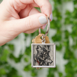 Two Wolves, One Heart Key Ring