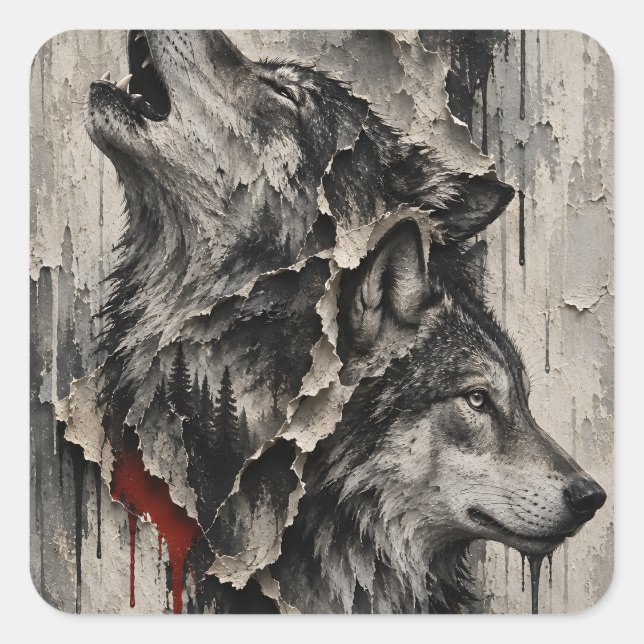 Two Wolves, One Heart Square Sticker (Front)