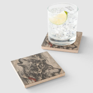 Two Wolves, One Heart Stone Coaster