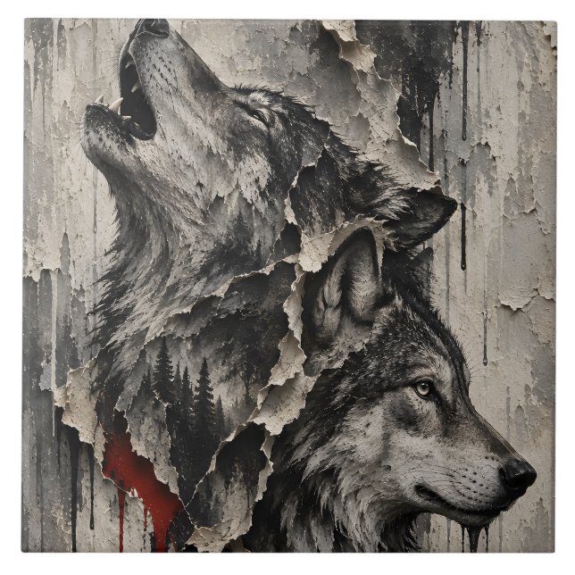 Two Wolves, One Heart Tile (Front)