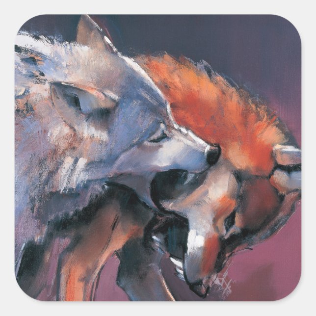 Two Wolves Square Sticker (Front)